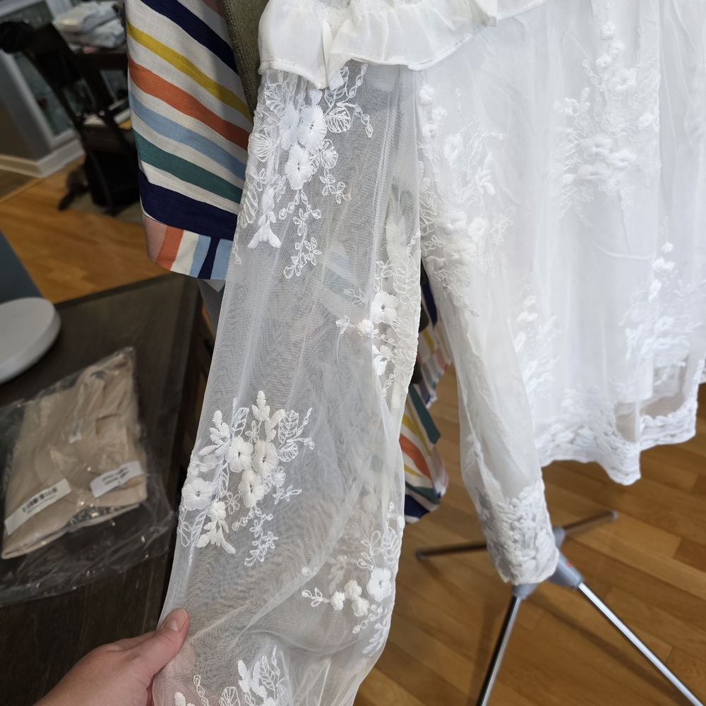 Impressions Ivory Floral Lace Blouse - Picture 6 of 12